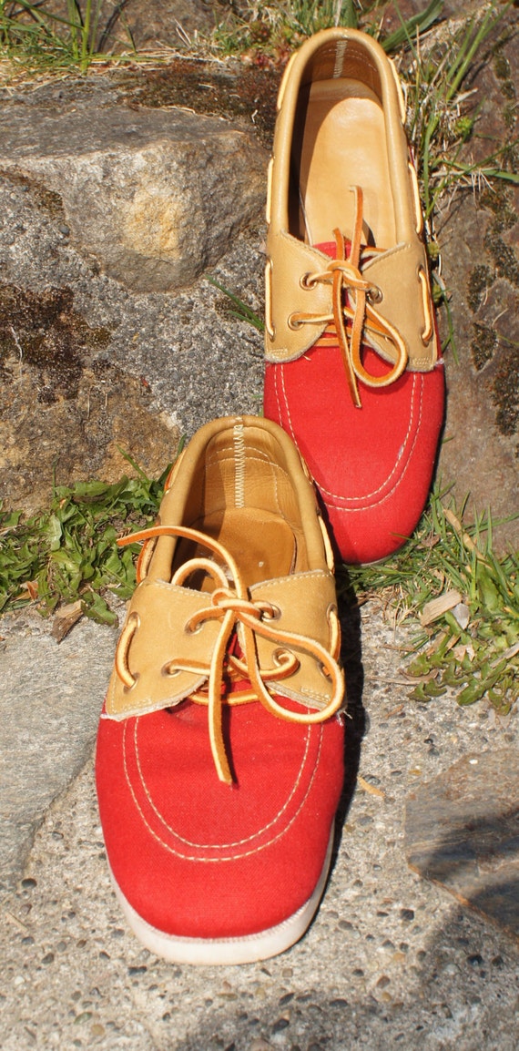 50's Red Canvas and Leather Boat Shoes Loafers - image 5