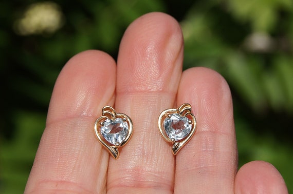 Blue Topaz 14K Gold Heart Earrings - image 7