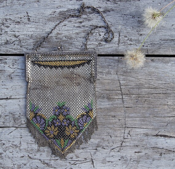 Art Deco 1920's Mandalian Enamel Mesh Purse