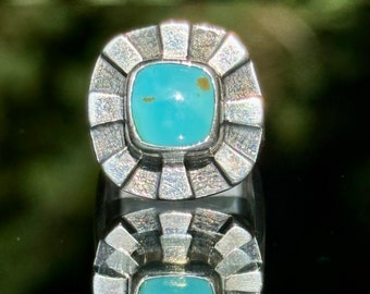 Artist Made Turquoise Modernist Sunburst Ring Signed AR