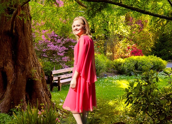 Spring 60's Bright Pink Chiffon Draped Dress - image 4