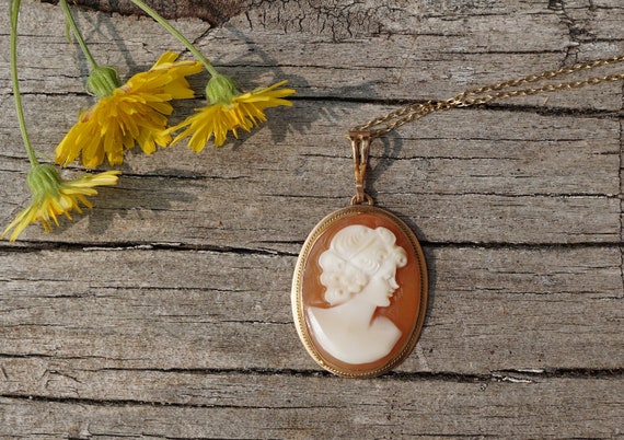 14k Gold Handmade Frame Italian Cameo Cameo Brooch Pendant Antique Carved Shell awesome condition