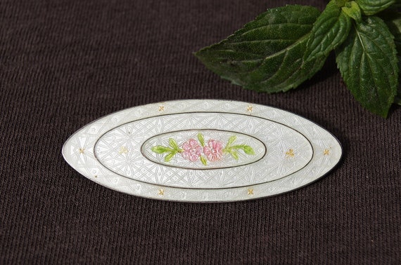30's Sterling Silver Guilloche Floral Brooch