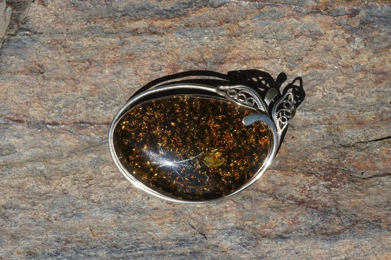 Baltic Amber Sterling Silver Large Brooch Pin - image 5