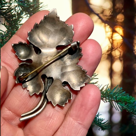 Sterling Silver Grape Leaf Brooch - image 5