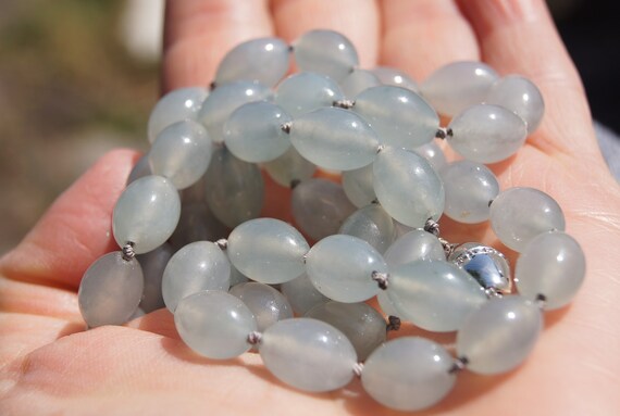 Translucent Blue Gray Natural Jadeite Jade Neckla… - image 4