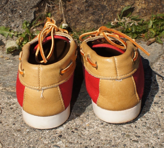 50's Red Canvas and Leather Boat Shoes Loafers - image 4