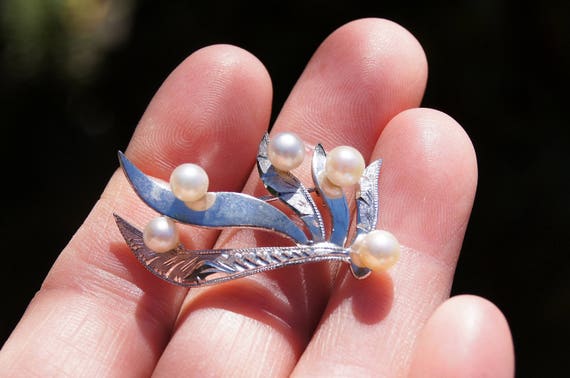 Cultured Pearl Sterling Brooch Pin - image 2