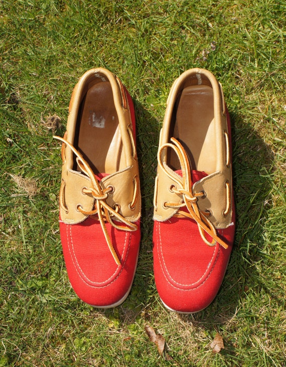 50's Red Canvas and Leather Boat Shoes Loafers - image 2