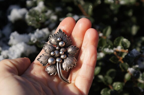 Sterling Silver Grape Leaf Brooch - image 6