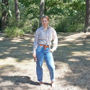 60&#39;s Levi&#39;s Tan and White Check Button Down Shirt