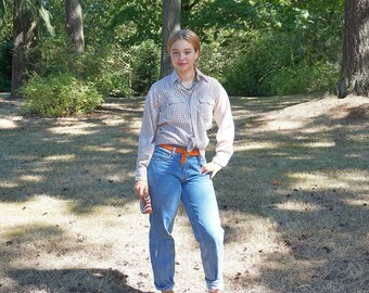 60's Levi's Tan and White Check Button Down Shirt