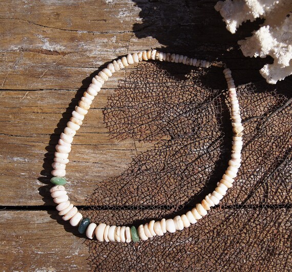 Vintage Hawaiian Puka Shell and Jade Surfer Beach Necklace