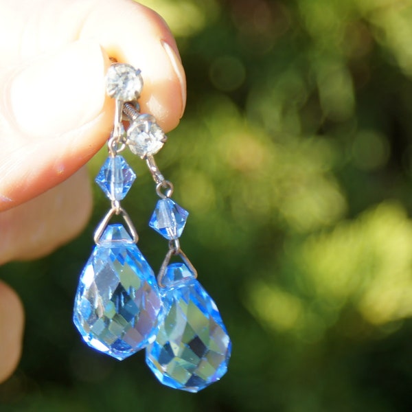 1930's Blue Czech Glass Earrings