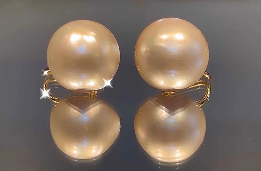 14k Gold Mabe Pearl Earrings Screw Back Large Studs Etsy