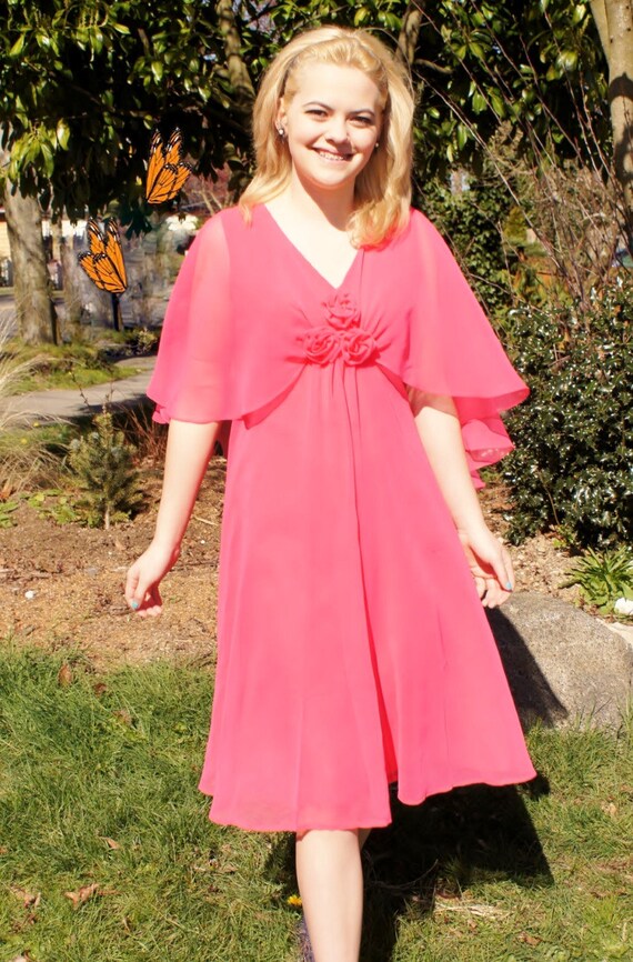 Spring 60's Bright Pink Chiffon Draped Dress - image 3