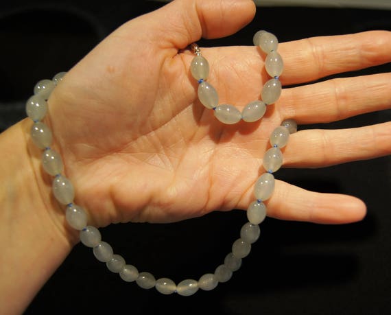Translucent Blue Gray Natural Jadeite Jade Neckla… - image 2