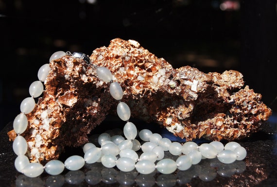 Translucent Blue Gray Natural Jadeite Jade Neckla… - image 1