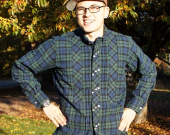 40's Woodsman Men's Button Down Flannel Wool Shirt