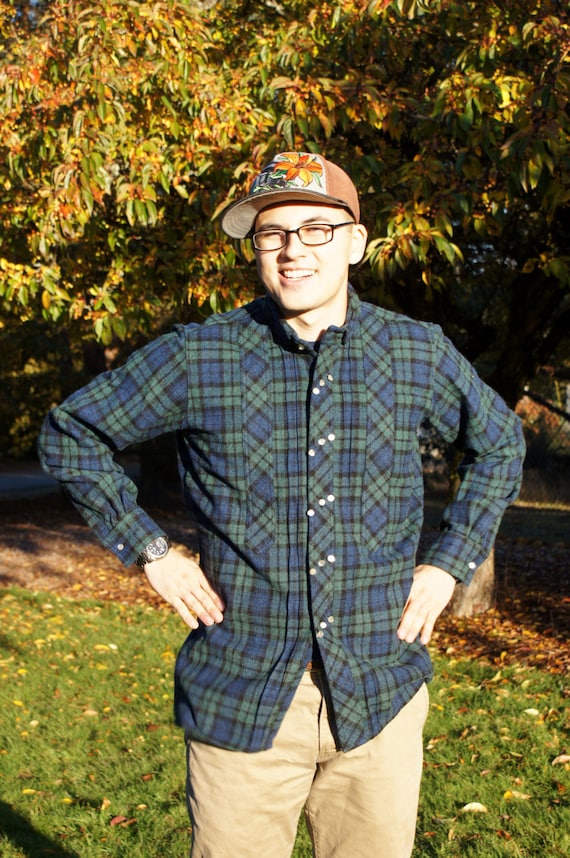 40 s Woodsman Hombre Bot n Down Camisa de lana de franela Etsy