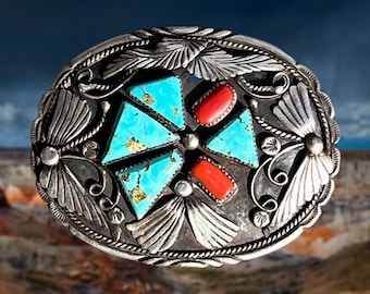 ターコイズコーラルフローラルデザインネイティブアメリカンの大型