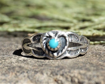 Dainty Fred Harvey Era Sterling Turquoise Pinky Ring Heart