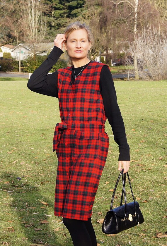 Pendleton Wool Red Plaid Holiday Jumper Dress - image 5