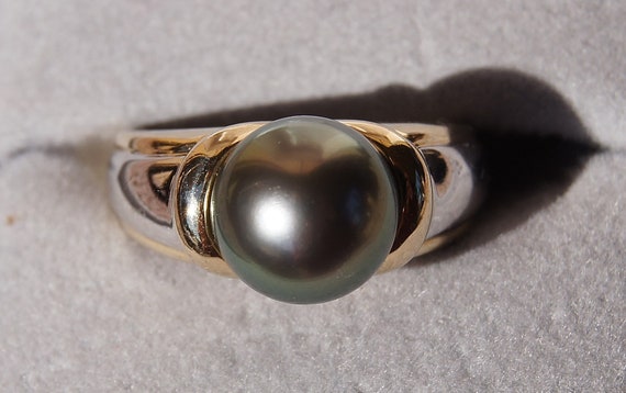 Vintage Tahitian Pearl 14K White and Yellow Gold … - image 1