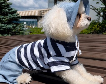 Handmade Linen Dog Outfit with Matching Sun Hat - Summer Petwear