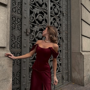 A Line Burgundy Corset Dress - Etsy