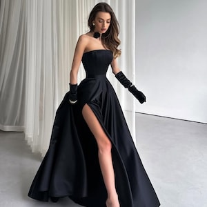 black two piece maxi dress Two Piece Vegan Leather Black Prom Dress main image 0