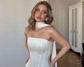 Bridal White Corset Dress, Satin Overbust Corset and Maxi Skirt Set, Custom Wedding Corset, Elegant Bride Dress, Long Satin Skirt Outfit