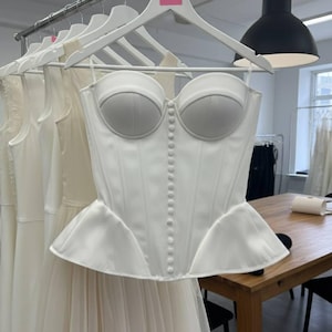 White Satin Two Piece Set, Structured Corset with Cups and Long Pencil Skirt, Bridal Outfit, Wedding Guest Dress