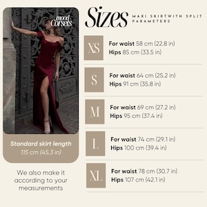 Elegant Two Piece Outfit, Satin Corset and Maxi Skirt with Slit, Molded Cups Corset with Straps, Evening Corset and Long Flowing Skirt 画像 10