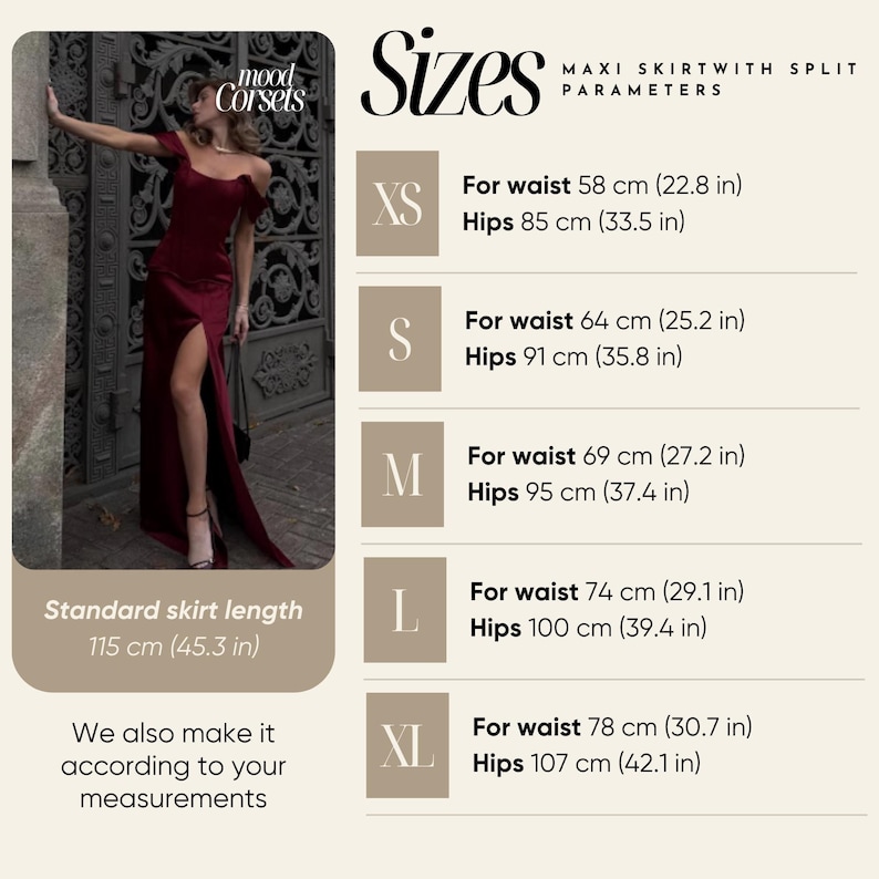 Elegant Two Piece Outfit, Satin Corset and Maxi Skirt with Slit, Molded Cups Corset with Straps, Evening Corset and Long Flowing Skirt 画像 10