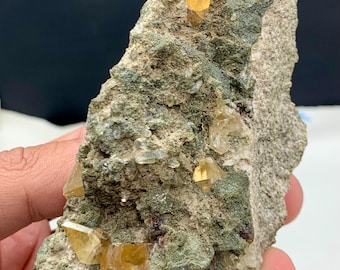 Orange Scheelite Crystals on Quartz Matrix, Pakistan Mineral Specimen