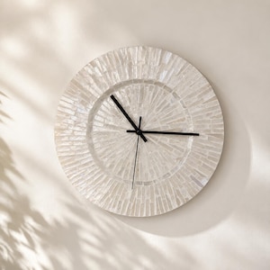 Handmade Mother of Pearl Wall Clock: Coastal Decor, Silent Quartz,Anniversary Gift, 33 cm
