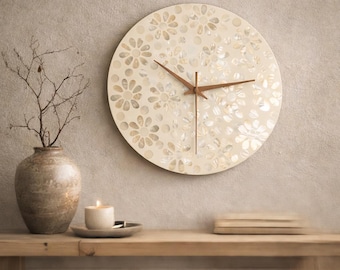 Handmade Mother of Pearl Wall Clock: Coastal Minimalist Decor, 30cm