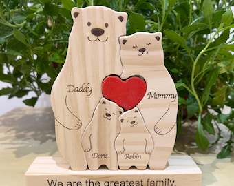 Regalos familiares personalizados, rompecabezas de madera de familia de osos, familia de osos grabada, regalos para baby shower, regalos de cumpleaños, regalo de despedida de soltera, regalos para niños