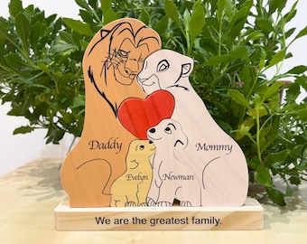 Puzzle personalizzato con famiglia di leoni, regalo personalizzato per la famiglia, regali per mamma e moglie, regali di compleanno, regali di nozze, puzzle colorato con famiglia di leoni, regali per bambini