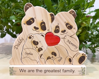 Regalos familiares personalizados, rompecabezas de madera de la familia panda, familia panda grabada, baby shower, regalos de cumpleaños, regalo de despedida de soltera, regalos para niños