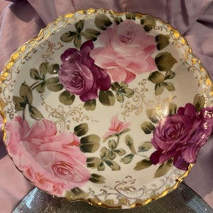 Vintage Nippon Hand Painted Rose Embellished trimmed with Gold