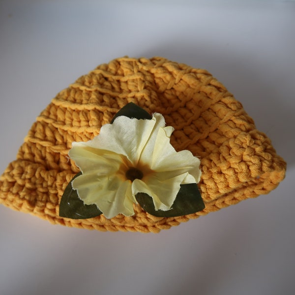 Crocheted Baby Bucket Hat with detachable flower