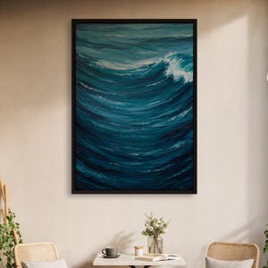 Ocean Water Wall Art, Blue Sea Waves Painting Print, Coastal Nautical Wall Decor, Tranquil Ocean Artwork for Living Room or Bedroom
