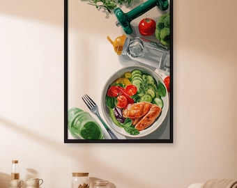 Healthy Meal Wall Art Poster, Fitness Food Bowl Print, Gym Inspired Kitchen Decor, Rolled or Framed Clean Eating Artwork for Athletes