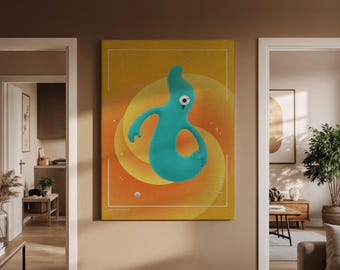 Abstract Cartoon Character Wall Art Canvas, Playful Modern Illustration Print, Bold Colorful Design for Kids Room, Studio or Creative Space