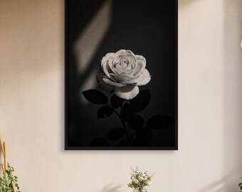 Black and White Rose Poster, Monochrome Floral Wall Art, Elegant Minimalist Print, Framed Botanical Flower Decor, Gift For Art Lover
