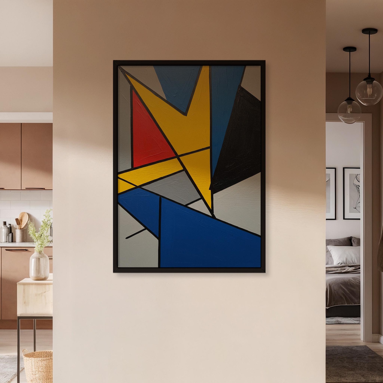 Bold Geometric Abstract Wall Art, Primary Color Red Yellow Blue Modern ...