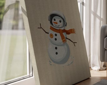 Astronaut Snowman Christmas Canvas, Space Helmet Winter Wall Art, Cute Holiday Decor for Kids’ Rooms, Entryways & Seasonal Home Styling