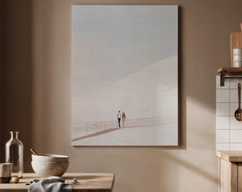 Minimal Couple Walking Canvas Art Soft Neutral Landscape Aesthetic Romantic Wall Decor for Bedroom Living Room Modern Home Anniversary Gift